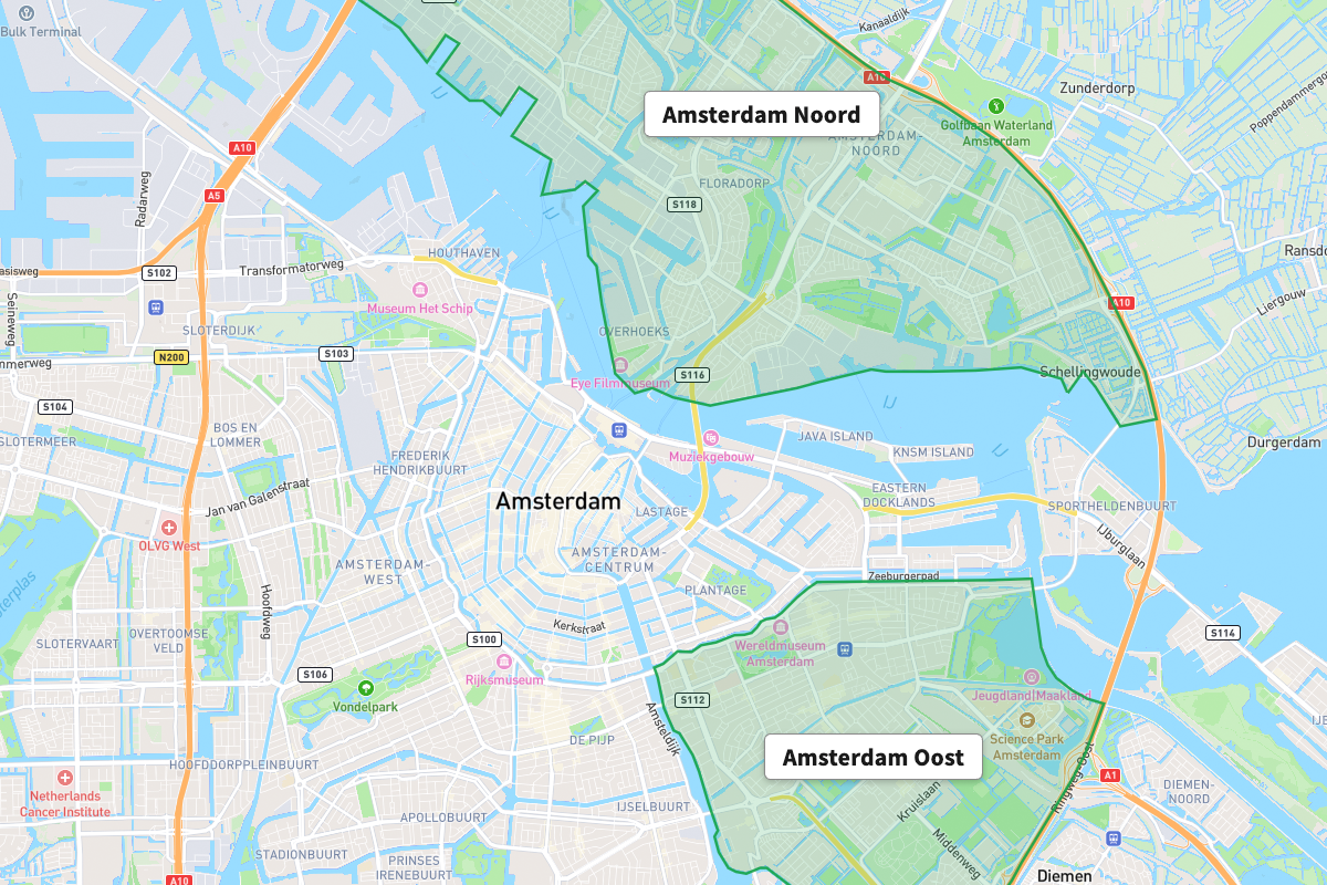 Interaktive Karte – Amsterdam Noord und Amsterdam Oost
