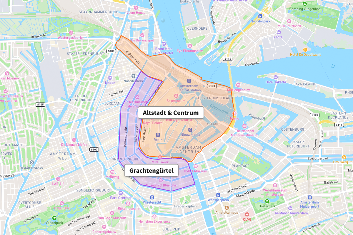 Interaktive Karte – Altstadt, Grachtengürtel und Zentrum von Amsterdam